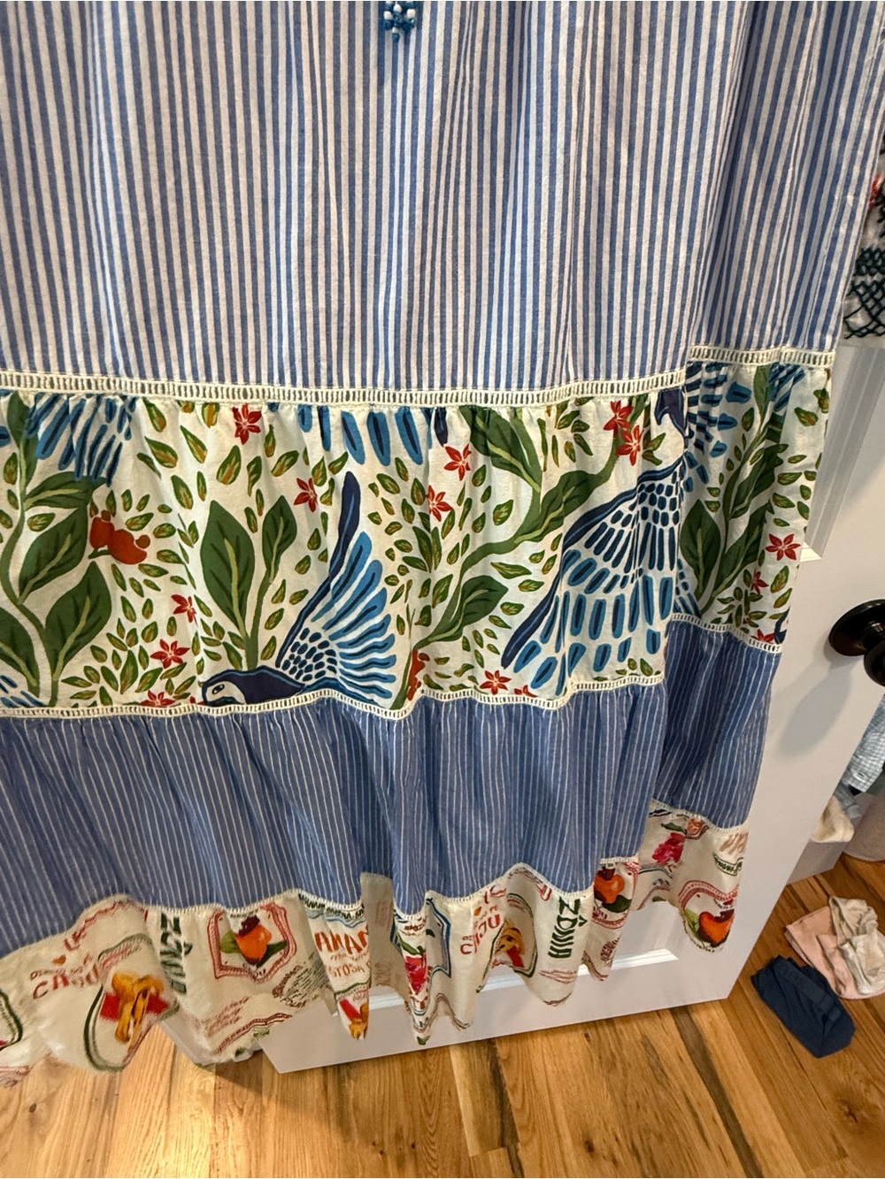 FARM Rio Blue and White Striped Embroidered Tiered Maxi Dress - Picture 5 of 5